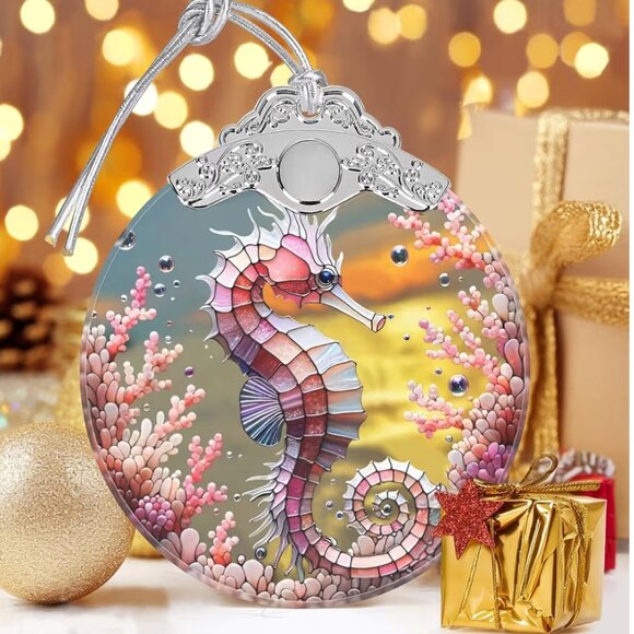 Seahorse Ornament Stained Glass Hanging Decor Holiday-Sun Catcher - Picture 4 of 7